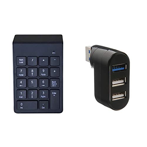 1 x Universal-Typ BT ohne Kabel, numerische Tastatur und 1 x drehbarer Mini-Adapter, 3 Anschlüsse, USB 2.0 + USB 3.0 Hub, Schwarz von Beelooom