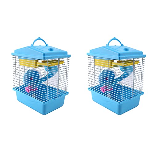 Beelooom 2X Pet Cage Hamster Cottage mit Transparentem Oberlicht-Doppelschichthaus für Hamster Golden Hamster Pet Blue von Beelooom