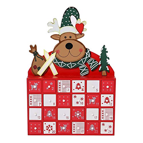 Beelooom Weihnachts Kalender Aus mit Schubladen 24 Countdown Nette Weihnachts Dekoration (Rot) von Beelooom