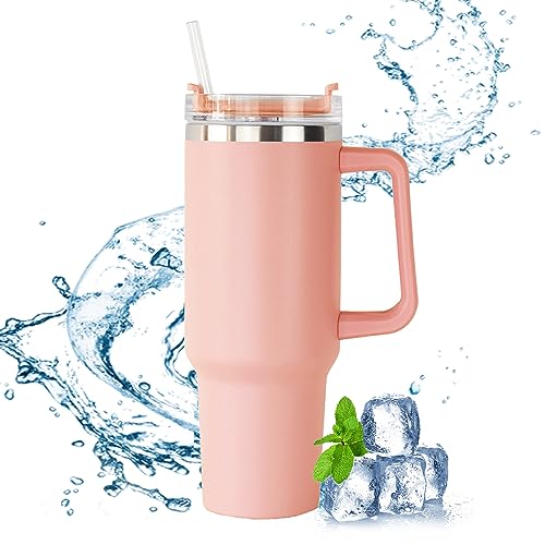 1200ml Thermobecher mit Strohhalm und Henkel,40oz Doppelwandiger Edelstahl Vakuum Thermobecher,Tragbare Autobecher Becher für Kaffee Wasser und Tee,Tumbler Thermobecher Kaffeetasse für Heißer & Kalte von Beeluune