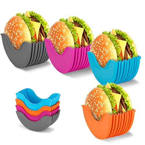 Beeluune Burgerhalter, Einziehbarer Burger-Halter,Burger Buddy Sandwich-Halter,wiederverwendbare Burger-Box aus Silikon,erweiterbarer Burgerhalter, für Burger-Liebhaber, Erwachsene und Kinder,4 Stück von Beeluune