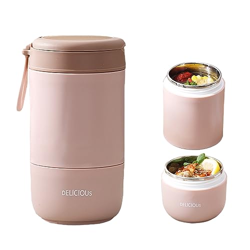 Müslibecher,730ml Edelstahl Porridge Becher,Müslibecher und Behälter,Auslaufsicher joghurtbecher to go mit löffel und Deckel,Tragbarer Haferflocken-Joghurt-Milchbecher für Arbeit, Schule,Tourismus von Beeluune