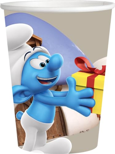 BeenSmile, PITUFOS EINWEG PAPPBECHER, Kindergläser - Kindergeburtstagsdekoration - Partyzubehör - 8 Stück - 250 ml von BeenSmile