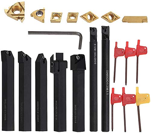 21 Stück Multifunktions-Drehmaschine Turning Tool Kit, Bar Reibahle für Drehwerkzeuge mit Hartmetall-Einsätzen (12 mm) von Beenle-Icey