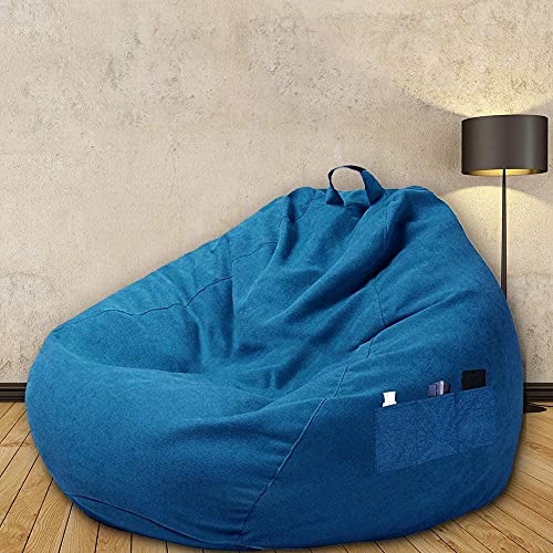 Sitzsack Bezug Ohne Füllung 80X90CM DIY Sitzsackbezug Lazy Bag Bezug Lazy Lounger Bean Bag Chair mit 3 Seitentaschen Gamer Kissen Sitzsack Sitzkissen für Zuhause Wohnzimmer(Königsblau80x90cm) von Beenle-Icey