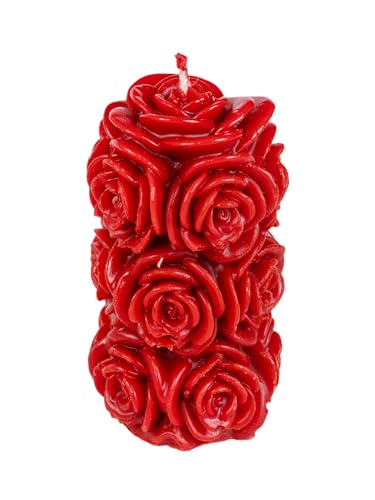 BeesWax World® – Handgemachte Bienenwachskerzen „Love“: Natürliche Kerzen in Herz-, Bären- und Zylinderform als liebevolle Deko (Roter Rosen-Zylinder – Höhe: 120 mm) von BeesWax