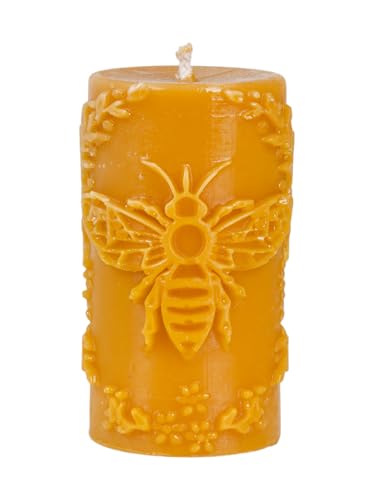 BeesWax World Handgefertigte Bienenwachs Kerze – Naturwachs Kerze mit Baumwolldocht – 100% Bienenwachs – dekorativ & nachhaltig (Walze mit Biene – Höhe: ~120 mm, Ø: ~65 mm) von BeesWax