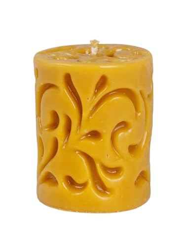 BeesWax World Handgefertigte Bienenwachskerzen Natürliche dekorative Kerzen aus 100% Bienenwachs mit Baumwolldocht Nachhaltig & liebevoll gestaltet (Dekorativer Zylinder – Höhe: 90 mm) von BeesWax