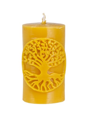 BeesWax World Handgefertigte Bienenwachskerzen – Naturwachs Kerzen mit Baumwoll-Docht – 100% reines Bienenwachs – dekorative Walzenkerzen (Zylinder Lebensbaum – Höhe: 96 mm) von BeesWax