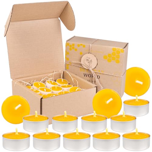 BeesWax World Teelichter aus 100 % natürlichem Bienenwachs | 10-50-teiliges Set mit stabilen Dochten | Ø 37 mm | 4 Std Brenndauer – Metall | Transparent | Weiß – Allergiefrei (Metall, 32) von BeesWax