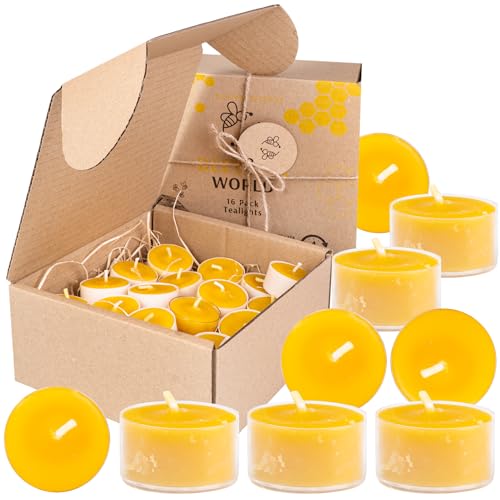 BeesWax World Teelichter aus 100 % natürlichem Bienenwachs | 10-50-teiliges Set mit stabilen Dochten | Ø 37 mm | 4 Std Brenndauer – Metall | Transparent | Weiß – Allergiefrei (Transparent, 16) von BeesWax