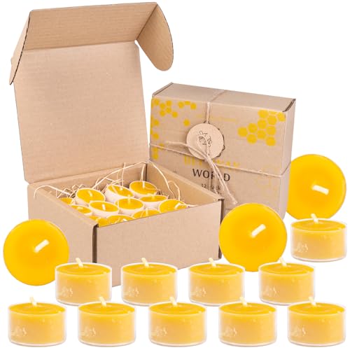 BeesWax World Teelichter aus 100 % natürlichem Bienenwachs | 10-50-teiliges Set mit stabilen Dochten | Ø 37 mm | 4 Std Brenndauer – Metall | Transparent | Weiß – Allergiefrei (Transparent, 32) von BeesWax