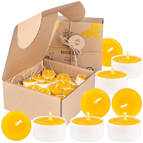 BeesWax World Teelichter aus 100 % natürlichem Bienenwachs | 10-50-teiliges Set mit stabilen Dochten | Ø 37 mm | 4 Std Brenndauer – Metall | Transparent | Weiß – Allergiefrei (Weiß, 16) von BeesWax