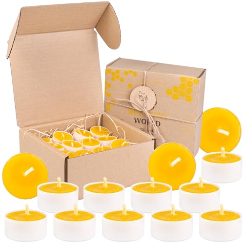 BeesWax World Teelichter aus 100 % natürlichem Bienenwachs | 10-50-teiliges Set mit stabilen Dochten | Ø 37 mm | 4 Std Brenndauer – Metall | Transparent | Weiß – Allergiefrei (White, 32) von BeesWax