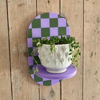 Wandregal Mit Karomuster - Ovales Pflanzenregal Wandhalterung Für Kleine Pflanztöpfe | Farbenfrohe Wanddeko Regal Modernes Wandboard von BeetLiebe