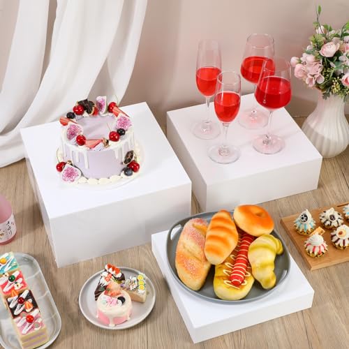 Beeveer 1 Set Buffet-Erhöhungen, weiße Acryl-Boxen, Lebensmittel-Erhöhungen für Displays mit hohlen Böden, Desserttisch-Display für Gastronomie, Lebensmittelständer, Party, Hochzeit, Einzelhandel, von Beeveer