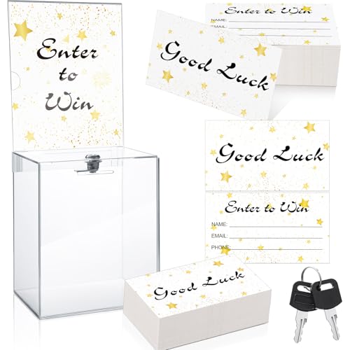 Beeveer 1 x Acryl-Verlosungsbox mit Schloss, Tombola, Karten, Ticketbox mit Schilderhalter, Vorschlagsaufbewahrung mit Schlitz, transparente Spendensammlung für Abstimmungen (17,9 x 12,7 x 20,3 cm) von Beeveer