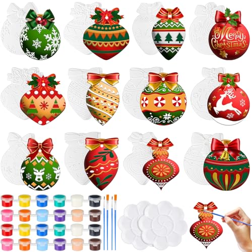 Beeveer 24-teiliges Keramik-Malset mit Weihnachtskugeln, 3D-Keramik-Bastelset, fertig zum Bemalen, Weihnachtskugeln, Basteln, Geschenke, Partygeschenk von Beeveer
