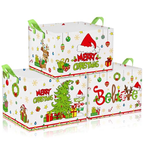 Beeveer Aufbewahrungsbehälter für Weihnachtsbaum, faltbar, mit Griff, Stoff-Aufbewahrungsbehälter, Würfelbox für Zuhause, Büro, Wohnheim, Schrank, Regal, Spielzeug, Organizer, 3 Stück Beeveer Aufbewahrungsbehälter für Weihnachtsbaum, faltbar, mit Griff, Stoff-Aufbewahrungsbehälter, Würfelbox für Zuhause, Büro, Wohnheim, Schrank, Regal, Spielzeug, Organizer, 3 Stück von Beeveer