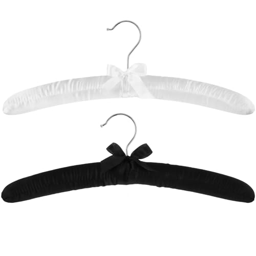 Beeveer Kleiderbügel aus Satin, gepolstert, 38,1 cm, für Brautpaar, Hochzeitskleid, Anzug, Weiß und Schwarz, 2 Stück von Beeveer