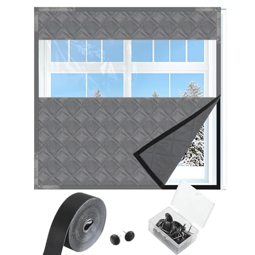 Beeveer Sichtbares Thermo-Fenster-Isolier-Set für den Winter, wiederverwendbar, Oxford-Stoff, Baumwollschicht, thermische Fensterabdeckung zum Überwintern, dick, warm, Winter, wasserdicht Beeveer Sichtbares Thermo-Fenster-Isolier-Set für den Winter, wiederverwendbar, Oxford-Stoff, Baumwollschicht, thermische Fensterabdeckung zum Überwintern, dick, warm, Winter, wasserdicht von Beeveer