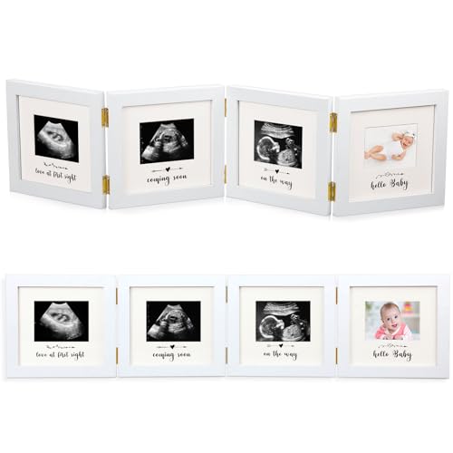 Beeveer Vierfach-Sonogramm-Bilderrahmen mit 4 faltbaren Schwangerschafts-Andenken-Fotorahmen für Schwangerschaftsankündigungen, erstes Mal, Vater, Mutter, Geschenk, geschlechtsneutrales von Beeveer