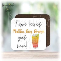 Personalisierter Malibu Bay Breeze Cocktail Untersetzer - Original Design | Getränke von BeeyoutifulGiftsUK