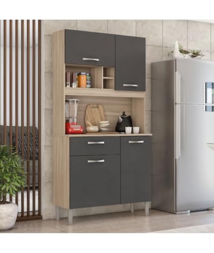 Befara ZWEIFARBIGER KÜCHENSCHRANK Terron, Natur Hafer/Grau, 91 x 36 x 177 cm, Hoher Küchenschrank. Zweifarbig grau und Natur. 91 x 36 x 177 cm von Befara