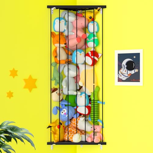 Befayoo Stofftier-Aufbewahrungsregal (patentiert) – Eck-Stofftierhalter, längenverstellbar, Wand-Plüsch-Aufbewahrung für Kinderzimmer, Spielzimmer, Schlafzimmer, Kinderzimmer (Space Black, Standard) von Befayoo