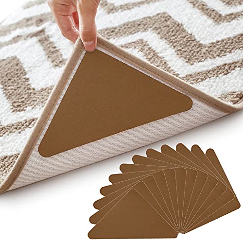 Teppich-Greifer – aktualisierte Teppich-Anti-Rutsch-Pad mit stark haftendem, rutschfestem, geraden Teppich-Klebeband für gekräuselte Ecken und Kanten (12 Stück, Kaffeebraun) von Befayoo