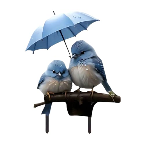 Befeixue Bodenpflöcke - Acryl 2D Flacher Vogel Mit Schirm Gartendekoration,Bodeneinsatz Spieße für Pflanzen Töpfe Gartengestaltung Frühling Außenbereich Garten Hinterhof Terrasse Weg Rasen von Befeixue