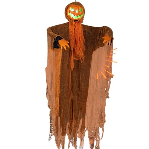 Befeixue Halloween Geisterschmuck Outdoor - Schwebende Kürbisgeister Deko für Draußen,Beleuchteter Rotierender Kürbiskopf Für Haus Garten Terrasse Hof Wohnung von Befeixue