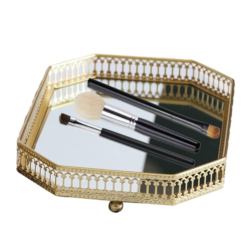 Dekoratives Spiegeltablett In Gold, Schminktisch Schmucktablett, Kosmetiktablett, Badezimmer Schlafzimmer Arbeitsplatte Organizer, Ausgehöhlte Dekorative Metalltabletts Für Den Frisiertisch von Befeixue