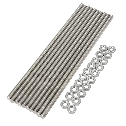 Befenybay 10 Stück M8 x 250 mm 304 Edelstahl Vollgewindestange Rechtsgewinde 1,25 mm Steigung mit 20 Stück Sechskantmuttern von Befenybay