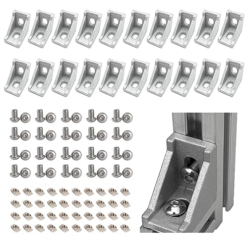 Befenybay 20PCS Extrudiertes Aluminiumprofil 2028 Eckwinkel rechtwinklig mit Schrauben für 6 mm Schlitz Aluminium Extrusionsprofil 2020 Serie (2028-Silber-20 mit Schrauben) von Befenybay