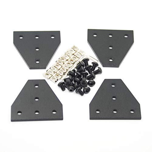 Befenybay 4PCS Eckhalterungsplatte mit 20PCS M5-Schrauben und 20PCS M5 T-Muttern, 5-Loch-T-Stück Außenverbindungsplatte für Aluminiumprofil-3D-Druckerrahmen der Serie 2020 (schwarz T-4 mit Schraube) von Befenybay