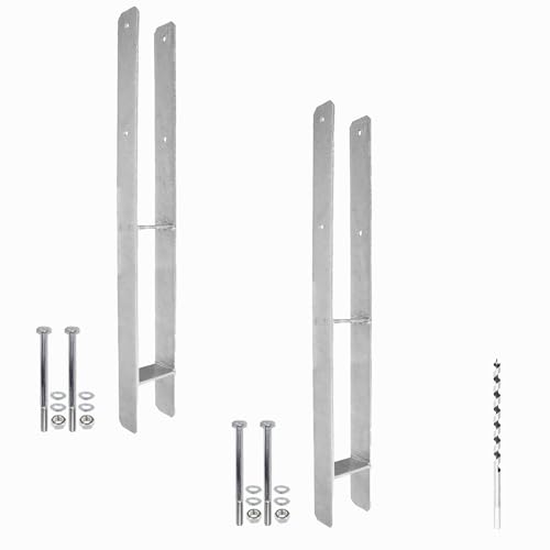 1 Set bestehend aus 2 H-Pfostenträger feuerverzinkt, extra lang, 6 mm / 800 mm für 90 mm Pfosten, inkl. Befestigungsset und Schlangenbohrer von BefestigungsFuchs