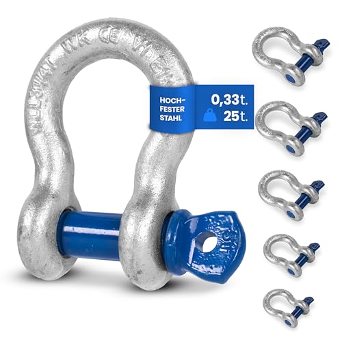 Schäkel geschweift mit Augbolzen – 3,25t Tragkraft – 1 Stk – Stahl feuerverzinkt, korrosionsbeständig – Bolzen Ø 19mm – zertifiziert & hochbelastbar – Größe & Menge wählbar – 0,33t bis 25t (3,25t,1x) von Befestigungstechnik F.R.