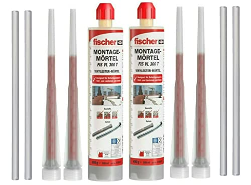 2x Fischer FIS VL 300 ml 2K Injektionsmörtel | Verbundmörtel | Chemiedübel Beton & Mauerwerk | inkl. 4x Mischer | Schwerlastbefestigung | Montagemörtel Klebeanker (2x 300ml) + 4 BTG Verlängerung von Befestigungstechnik Gramsch