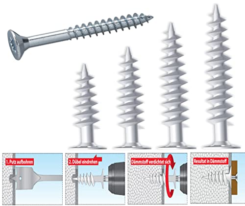 Dämmstoffdübel Thermo Wärmebrückenfreie Befestigung, Verarbeitung ohne Vorbohren oder Spezialwerkzeug möglich (10 Dämmstoffdübel + 10 Schrauben, 120 mm) von Befestigungstechnik Gramsch