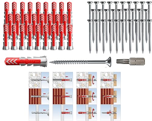 Fischer DUOPOWER DÜBEL mit SCHRAUBEN und BIT, Universaldübel, leistungsstarker 2K-Dübel, zur Befestigung in Beton, Ziegeln, Stein, Gipsbauplatten (10x80mm + 6,0x110mm Schrauben, 20, Stück) von Befestigungstechnik Gramsch