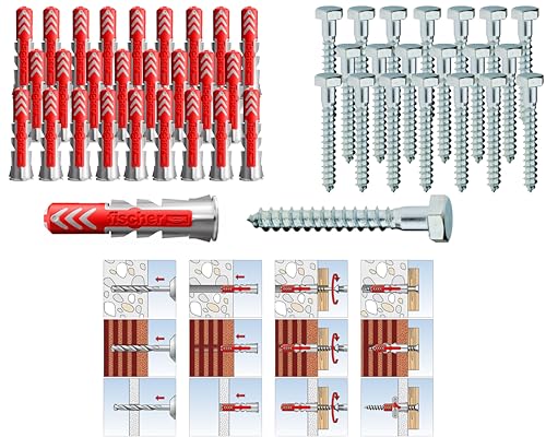 Fischer DUOPOWER DÜBEL mit SCHRAUBEN und BIT, Universaldübel, leistungsstarker 2K-Dübel, zur Befestigung in Beton, Ziegeln, Stein, Gipsbauplatten (12x60mm + 8,0x90mm Sechskantschrauben, 10, Stück) von Befestigungstechnik Gramsch