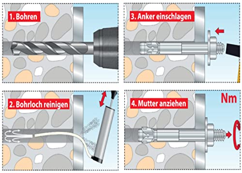 M16 x195mm - 10 Stück/Schwerlastanker OPTION 7 Bolzenanker verzinkt mit ETA Zulassung in Industriequalität Ankerbolzen Keilanker Schwerlastdübel von Befestigungstechnik Gramsch