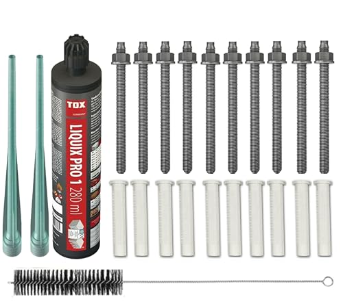 Schwerlast-Montageset Set Ankerstangen Verzinkt/Edelstahl A4 + Siebhülsen inkl. Injektionsmörtel,Schwerlast-Anker,Schwerlast-dübel, Verzinkter Stahl M6-M16 (Edelstahl A4, M6x110 mm) von Befestigungstechnik Gramsch