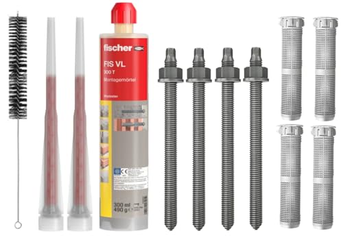 Schwerlastbefestigung SET M12x180mm EDELSTAHL A4 - FISCHER Montagemörtel VL300 T + 4 Gewindestangen + 4 Siebhülsen 20x85mm + Zylinderbürste/Klebeanker Ankerstangen Schwerlastbefestigung SET M12x180mm EDELSTAHL A4 - FISCHER Montagemörtel VL300 T + 4 Gewindestangen + 4 Siebhülsen 20x85mm + Zylinderbürste/Klebeanker Ankerstangen von Befestigungstechnik Gramsch