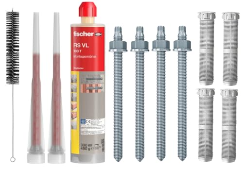 Schwerlastbefestigung SET M16x250mm VERZINKTER STAHL 5.8 - FISCHER Montagemörtel VL300 T + 4 Gewindestangen + 4 Siebhülsen 20X130mm + Zylinderbürste/Klebeanker Ankerstangen Schwerlastbefestigung SET M16x250mm VERZINKTER STAHL 5.8 - FISCHER Montagemörtel VL300 T + 4 Gewindestangen + 4 Siebhülsen 20X130mm + Zylinderbürste/Klebeanker Ankerstangen von Befestigungstechnik Gramsch