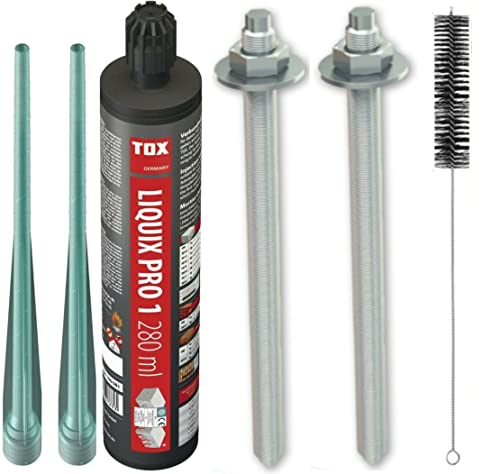 Schwerlastbefestigung SET M20x220mm VERZINKTER STAHL 5.8 - TOX Verbundmörtel Liquix Pro 1 + 2 Gewindestangen + Zylinderbürste/Klebeanker Ankerstangen von Befestigungstechnik Gramsch