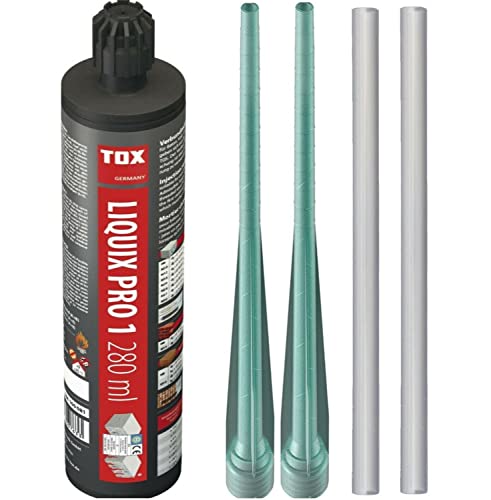 Tox Liquix Pro 280 ml | 2K Injektionsmörtel | Verbundmörtel | Chemiedübel Beton & Mauerwerk2x Mischer | Schwerlastbefestigung | Montagemörtel Klebeanker (1x 280ml) +2x Statikmischer+ 2x Verlängerungen von Befestigungstechnik Gramsch