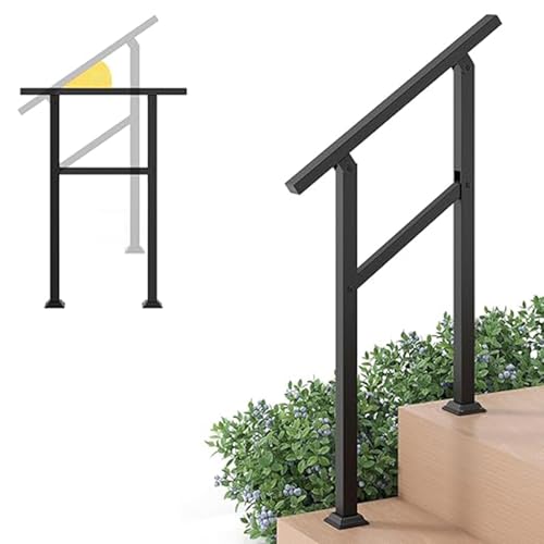 3-stufige Handläufe for Außentreppen, Außentreppenhandlauf for 1 bis 3 Stufen, schwarzes Schmiedeeisen-Handlauf-Treppengeländer-Set for Betonstufen, Verandastufen(W67.3-H95cm) von Befoore