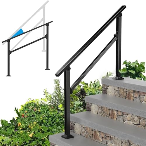 3-stufige Handläufe for Außentreppen, verstellbarer Treppenhandlauf aus Kohlenstoffstahl for 1 bis 3 Stufen mit Installationssatz, Außenhandlauf for Betonveranda(W137.6-H95cm) von Befoore